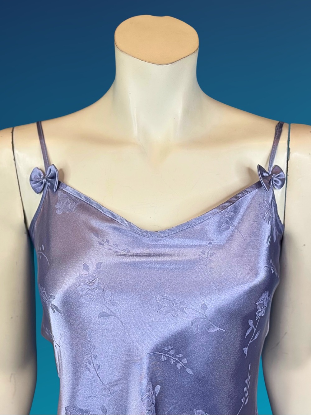 90s Lavender Satin Cami Floral Jacquard Slip Top | XS S - Picture 3 of 10